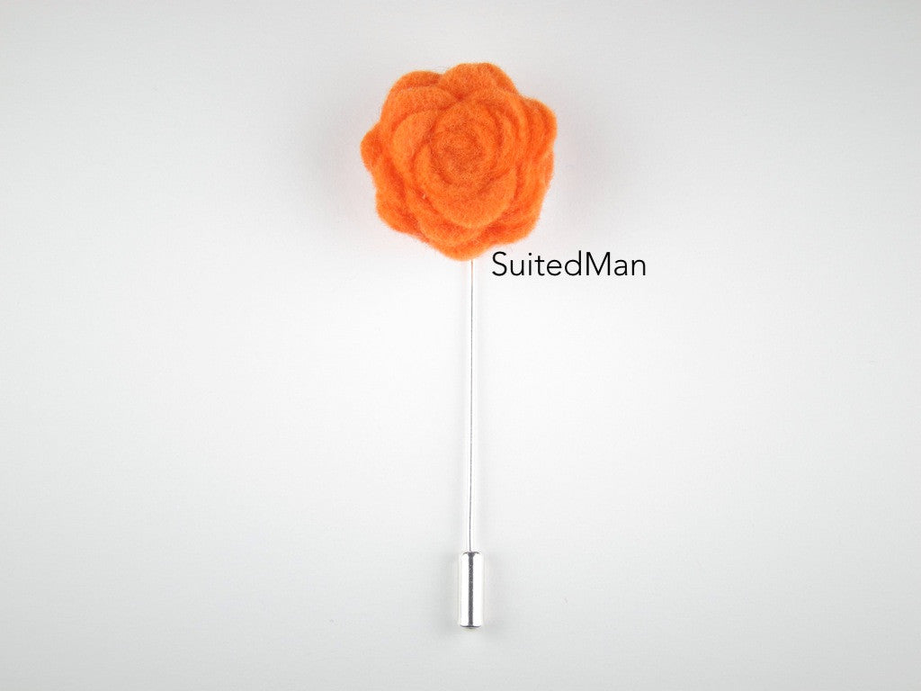Pin Lapel Flower, Felt, Rosette, Tangerine - SuitedMan