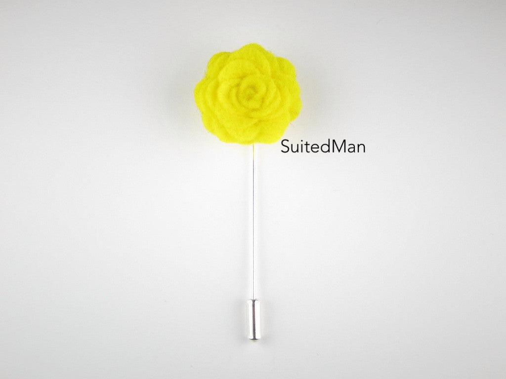 Pin Lapel Flower, Felt, Rosette, Canary Yellow - SuitedMan