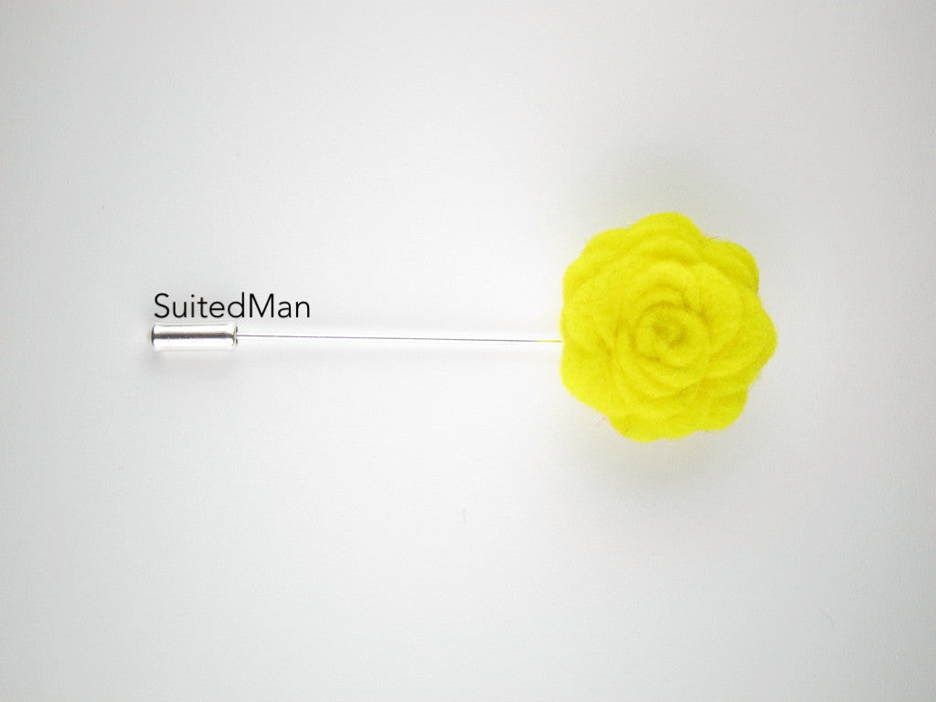 Pin Lapel Flower, Felt, Rosette, Canary Yellow - SuitedMan