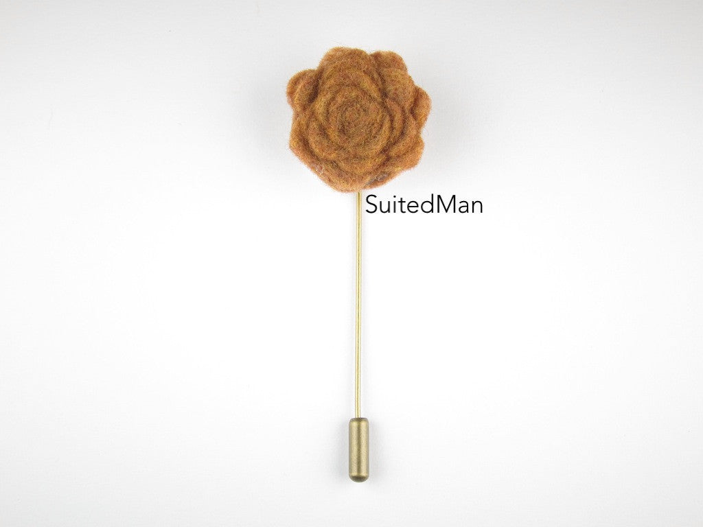 Pin Lapel Flower, Felt, Rosette, Falling Leaves w Antique Gold Pin - SuitedMan