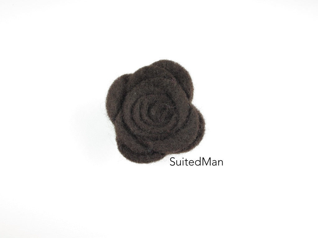 Lapel Flower, Felt, Rose, Brown - SuitedMan