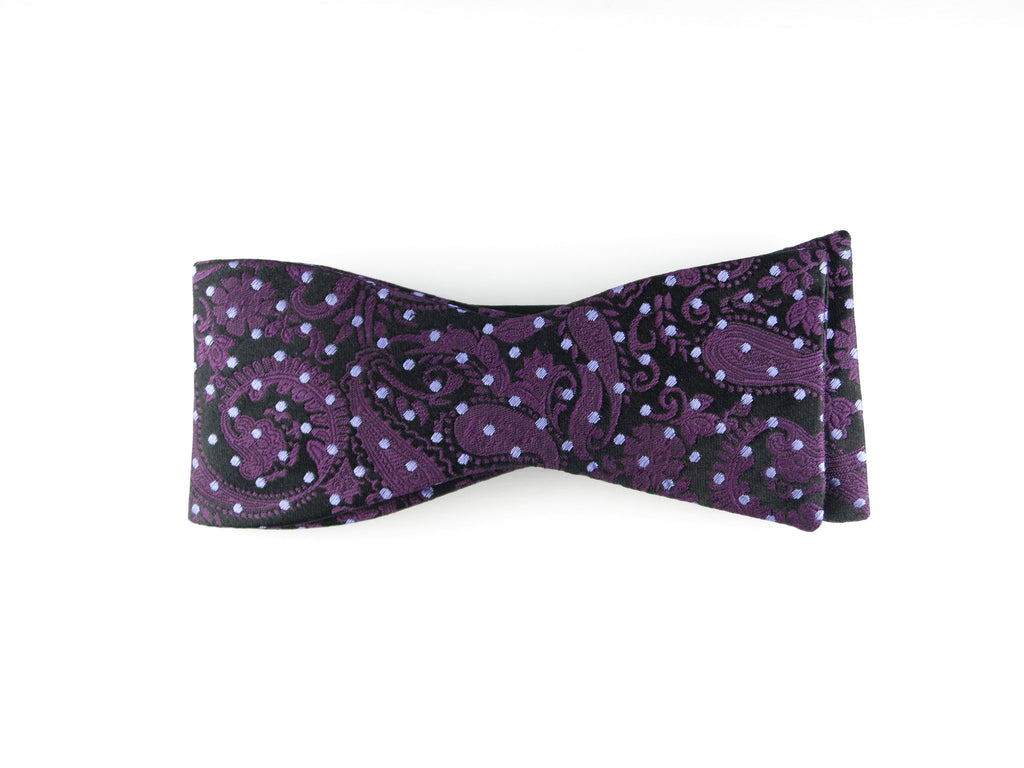 Bow Tie, Pindot Paisley, Purple, Flat End - SuitedMan