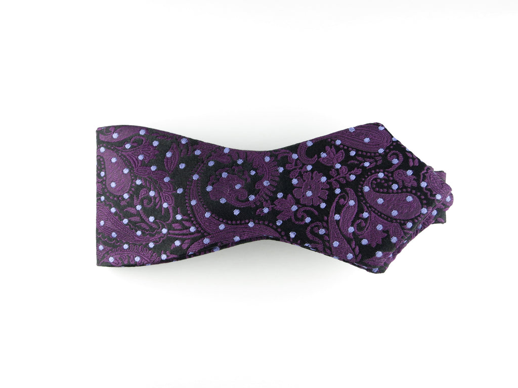 Bow Tie, Pindot Paisley, Purple, Pointed End - SuitedMan
