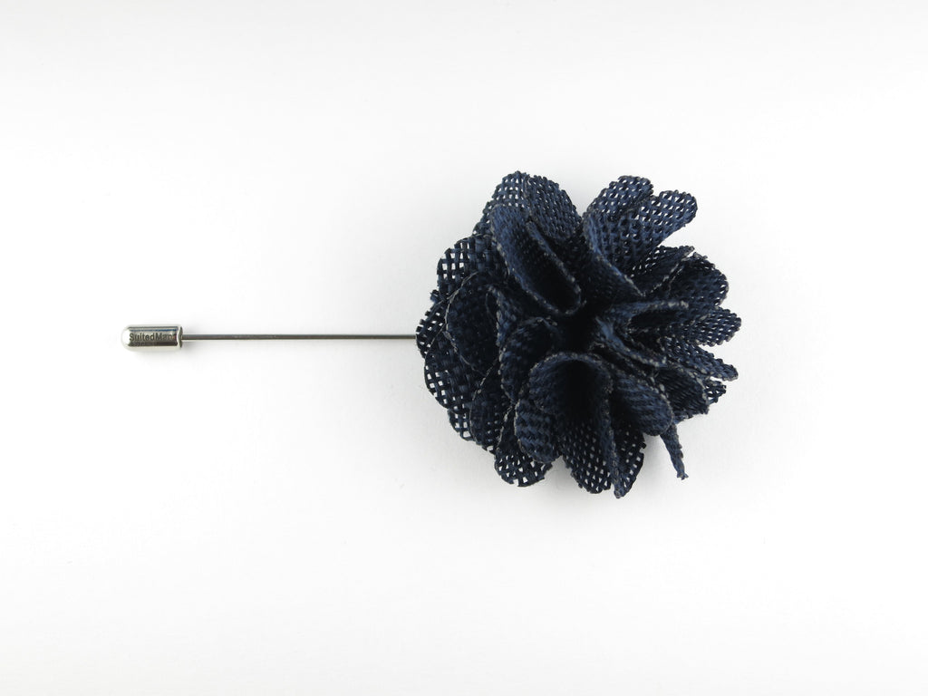Pin Lapel Flower, Burlap, Navy - SuitedMan