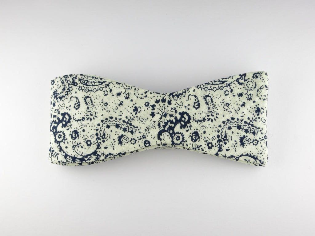 Bow Tie, Paisley Scroll, Navy, Flat End - SuitedMan