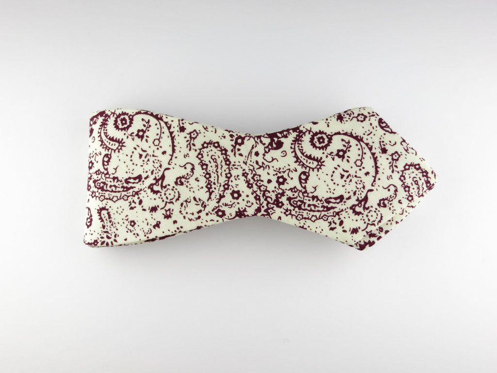 Bow Tie, Paisley Scroll, Burgundy, Pointed End - SuitedMan
