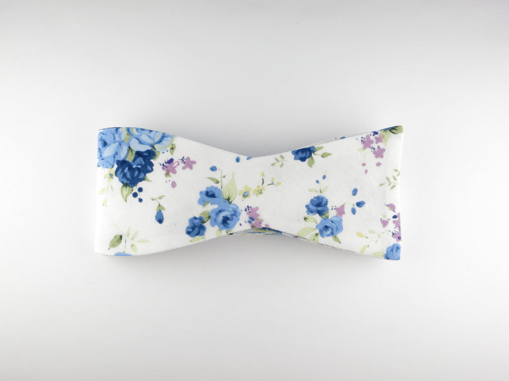 Floral Bow Tie, Bleue Rose, Flat End - SuitedMan
