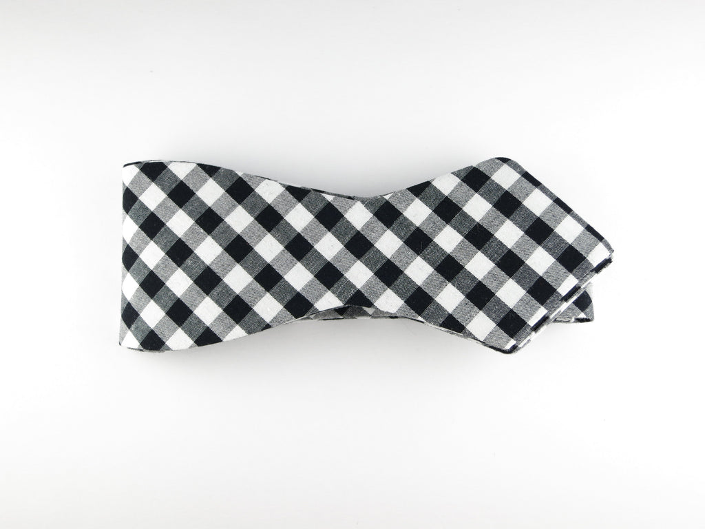 Bow Tie, Gingham, Black, Pointed End - SuitedMan