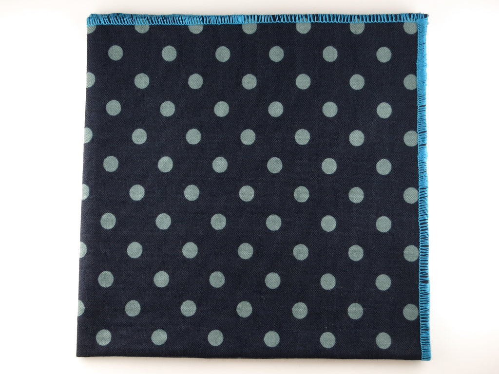 Pocket Square, Navy/Blue Dots with Rosette Pin Combo - SuitedMan