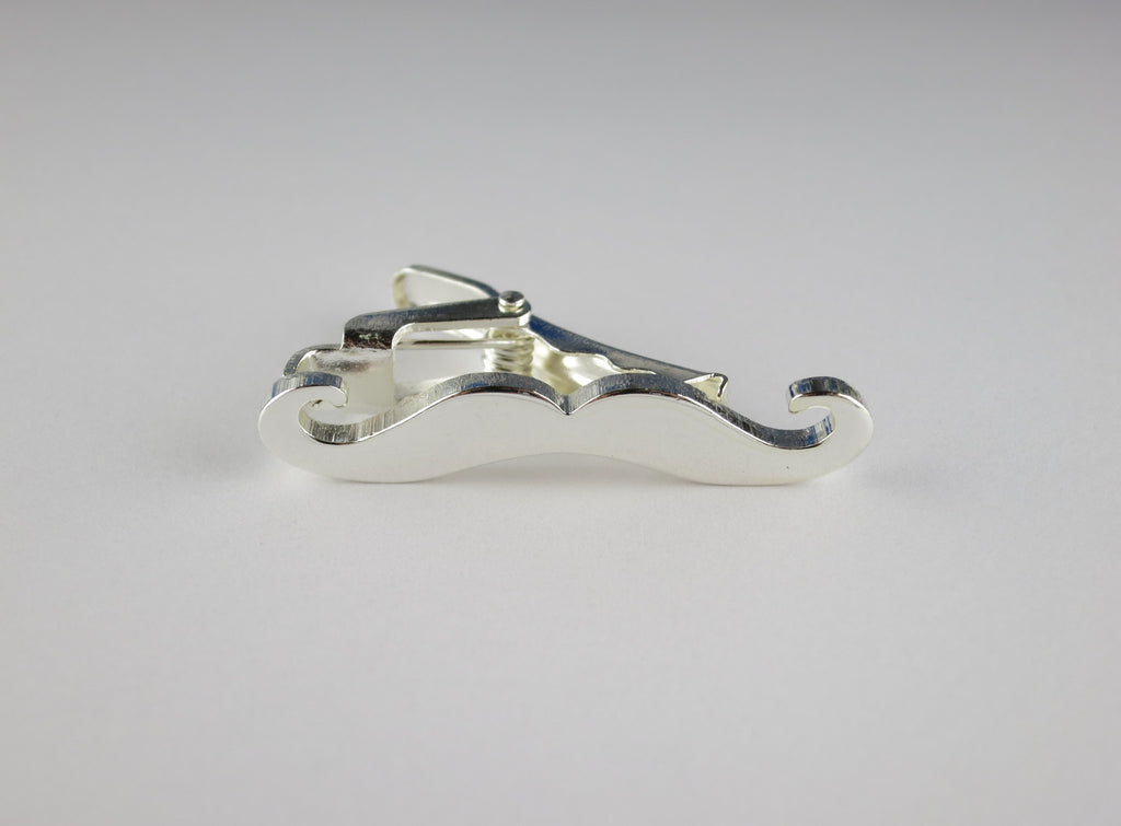 The Curlystache Tie Clip, White Silver - SuitedMan