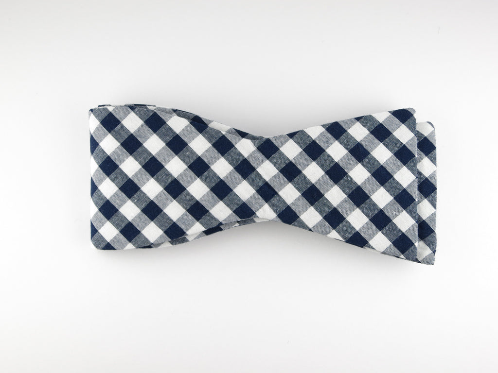 Bow Tie, Gingham, Navy, Flat End - SuitedMan