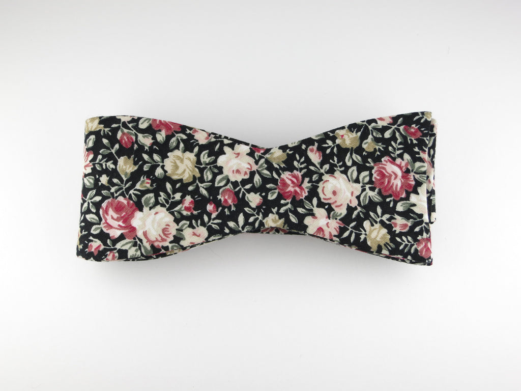 Floral Bow Tie, Rose Noire, Flat End - SuitedMan