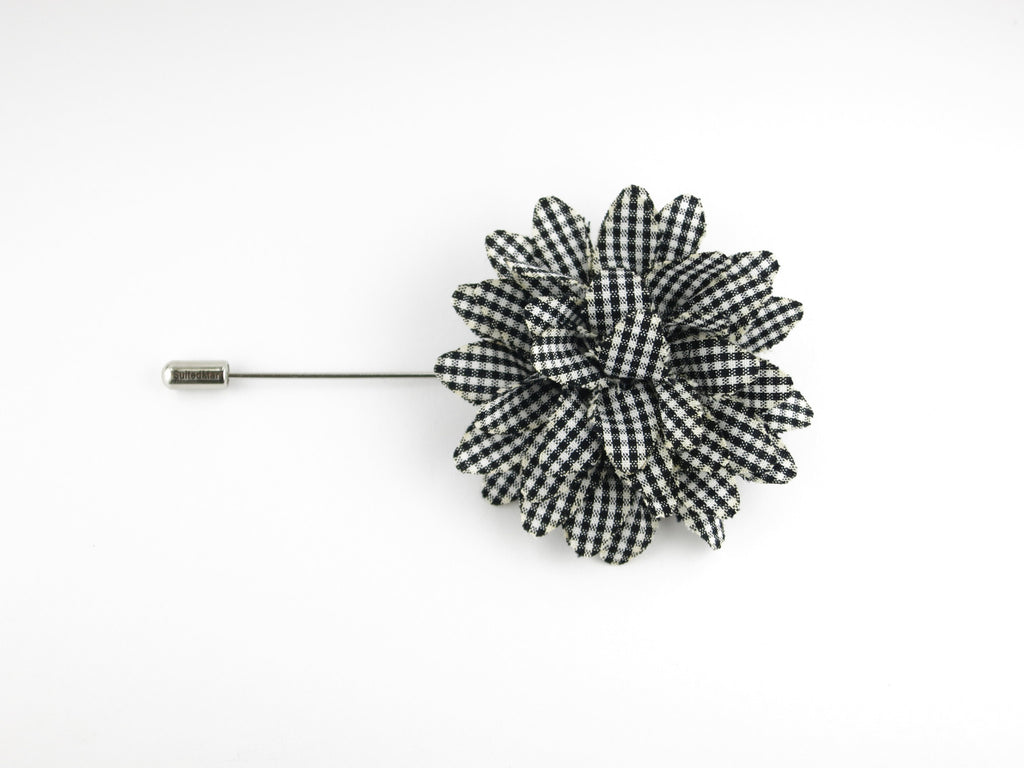 Lapel Flower, Gingham, Black/White - SuitedMan