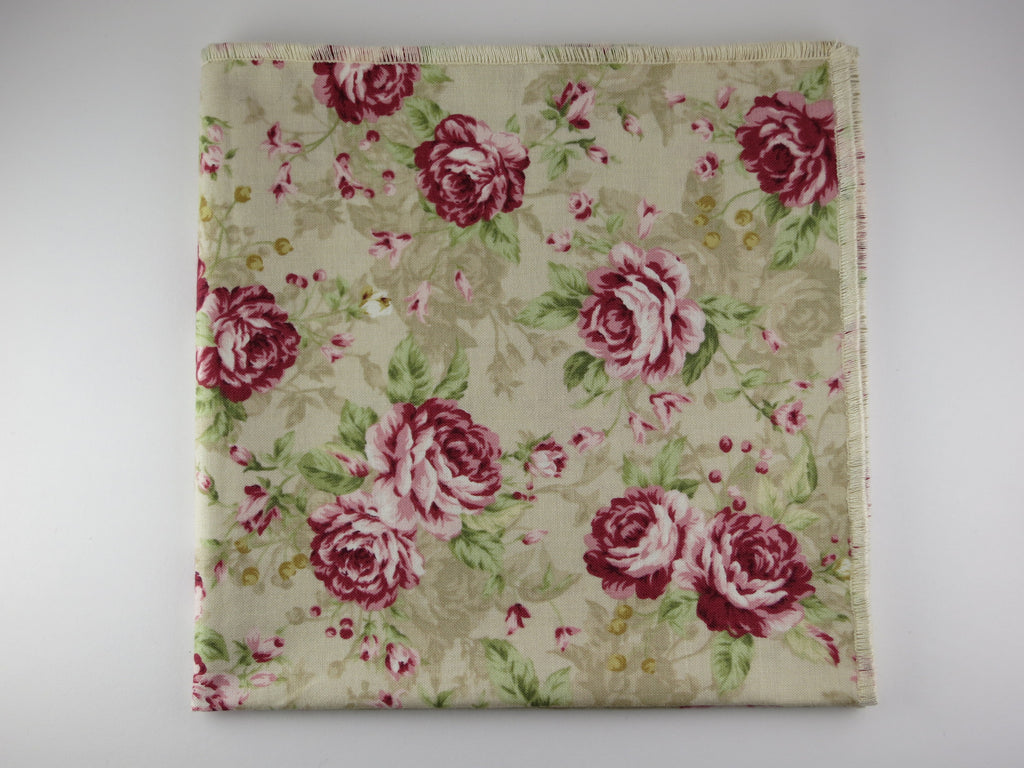 Pocket Square, Vintage Rose with Rosette Pin Combo - SuitedMan