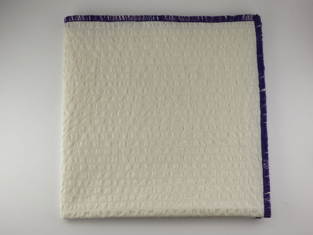 Pocket Square, Seersucker, Antique White/Purple - SuitedMan