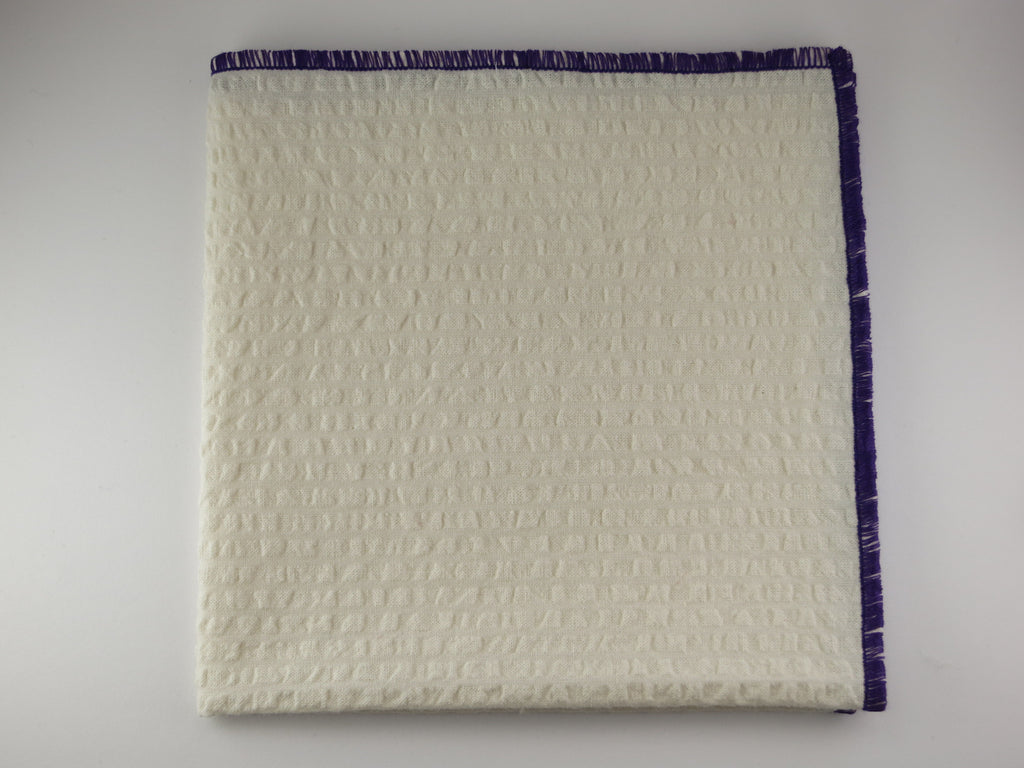 Pocket Square, Seersucker, Antique White/Purple - SuitedMan