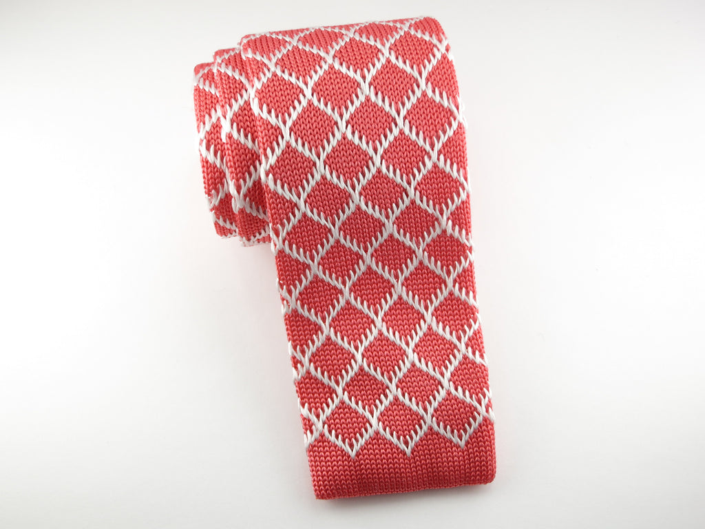 Knit Tie, Coral Diamond - SuitedMan