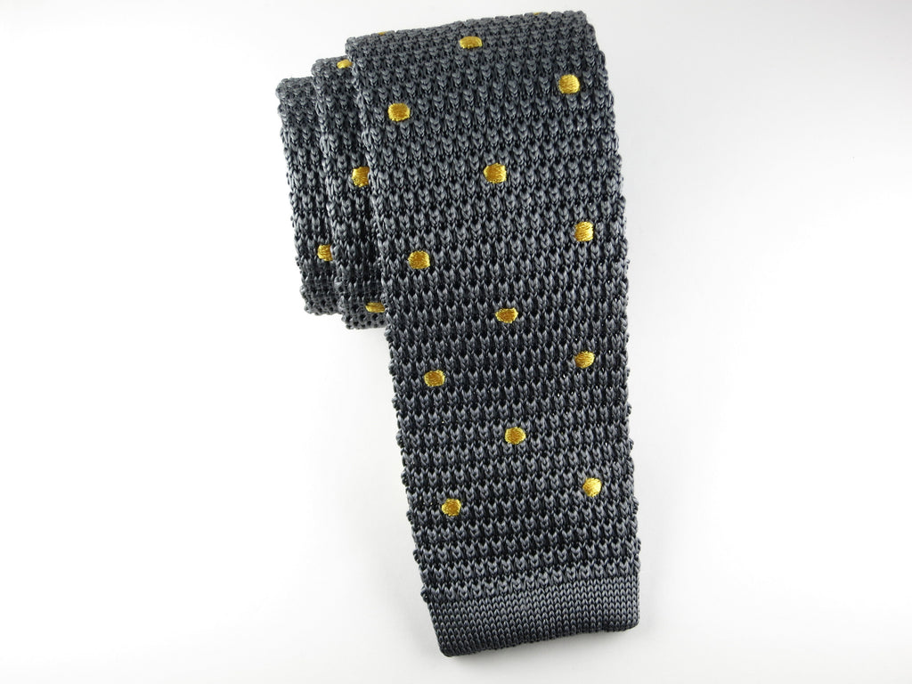 Knit Tie, Polka Dots, Gray/Gold - SuitedMan