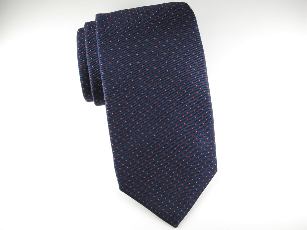 Tie, Pindot, Navy/Tangerine - SuitedMan