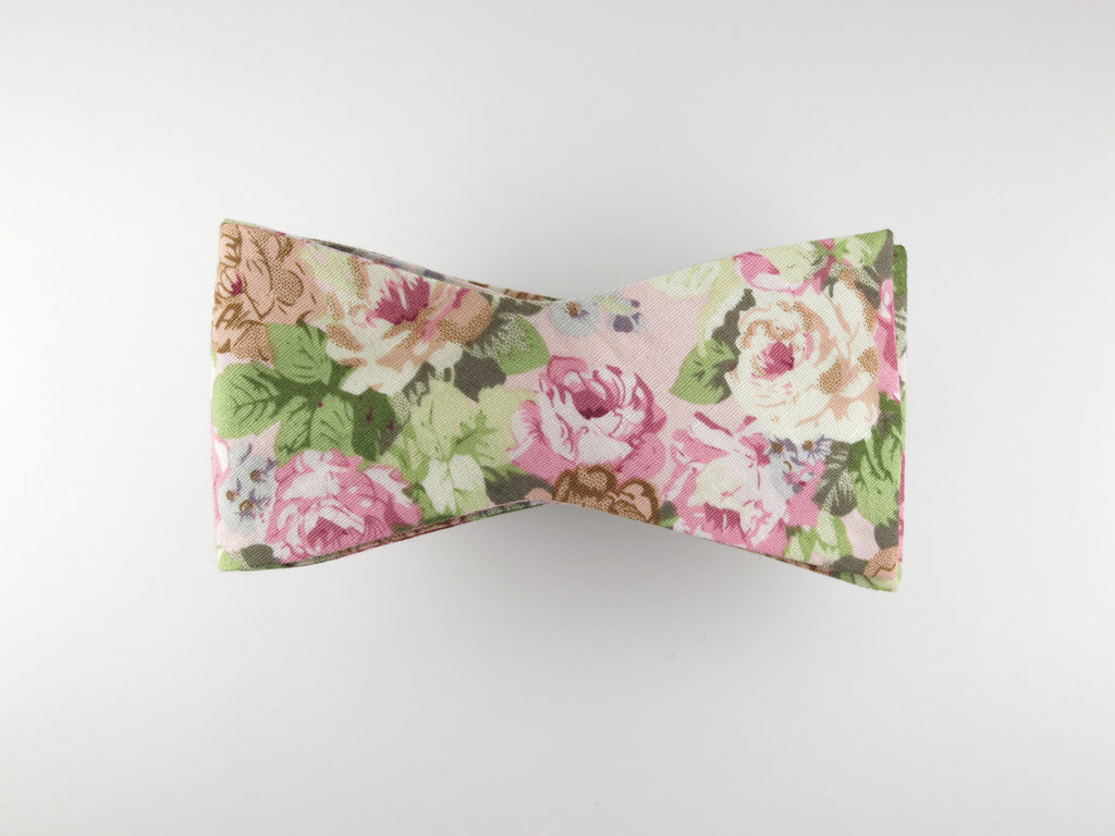 Floral Bow Tie, Vintage Pink Floral, Flat End - SuitedMan