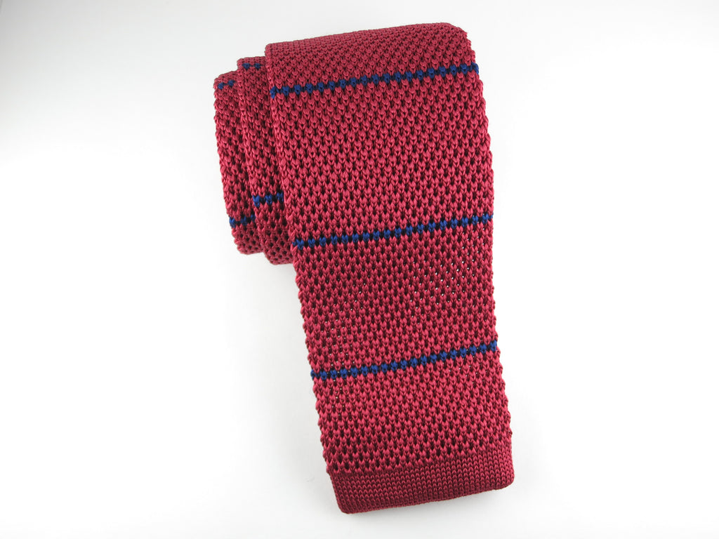 Knit Tie, Stripes, Red/Navy - SuitedMan