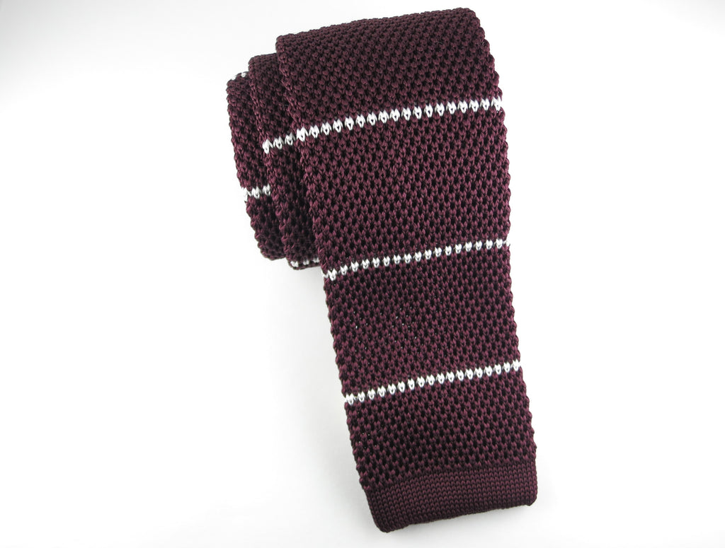 Knit Tie, Stripes, Burgundy/White - SuitedMan