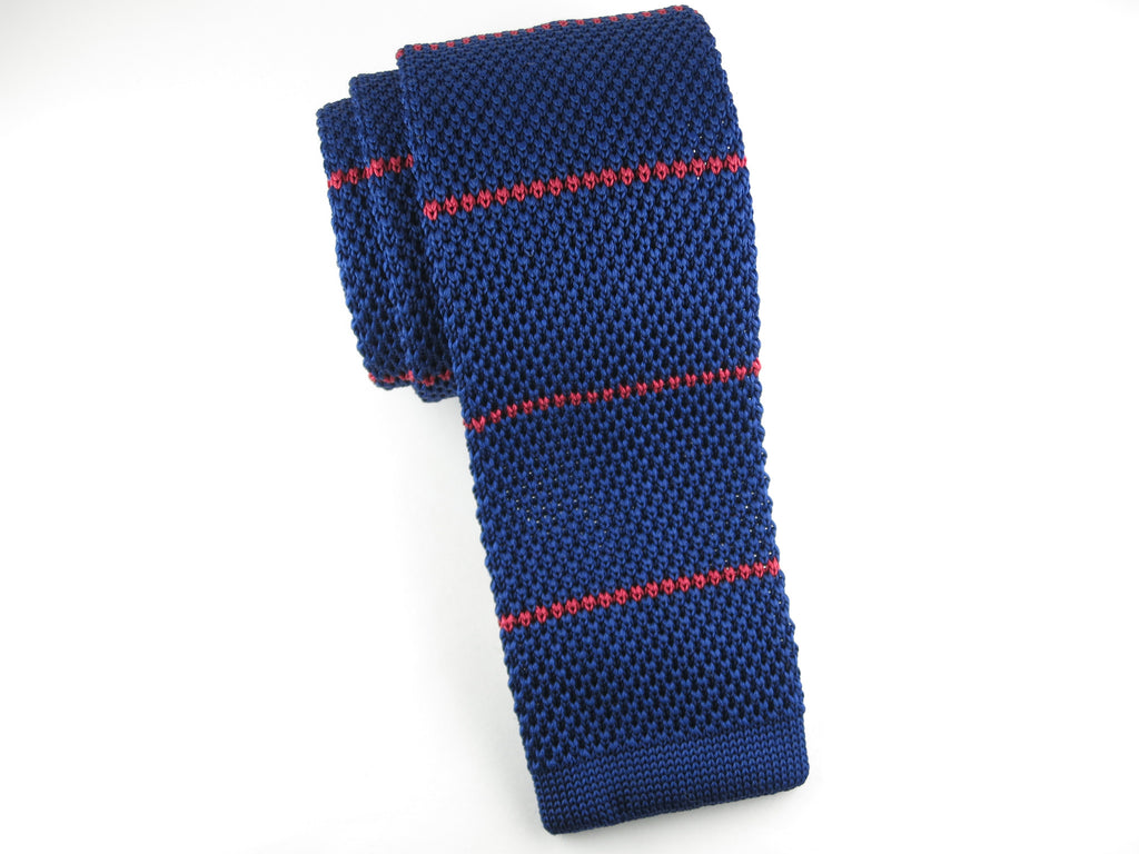 Knit Tie, Stripes, Navy/Red - SuitedMan