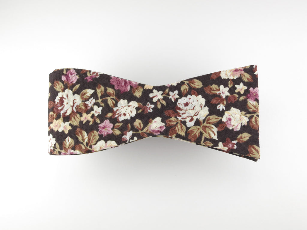 Floral Bow Tie, Chocolate Rose, Flat End - SuitedMan