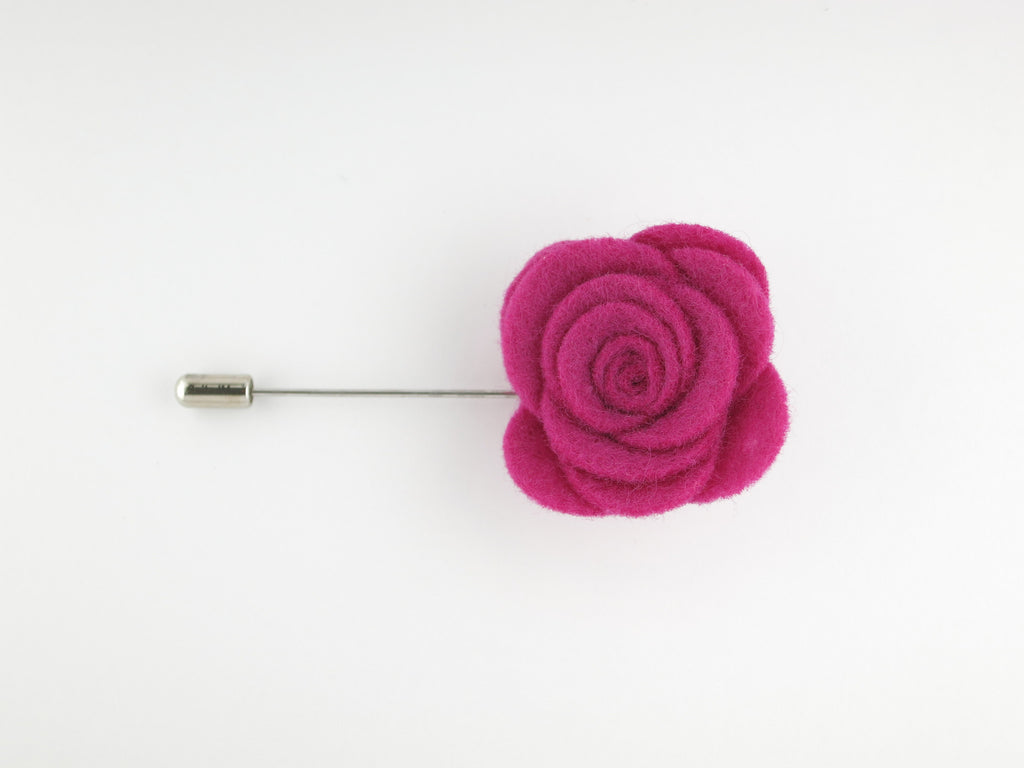 Pin Lapel Flower, Felt, Rose, Magenta - SuitedMan