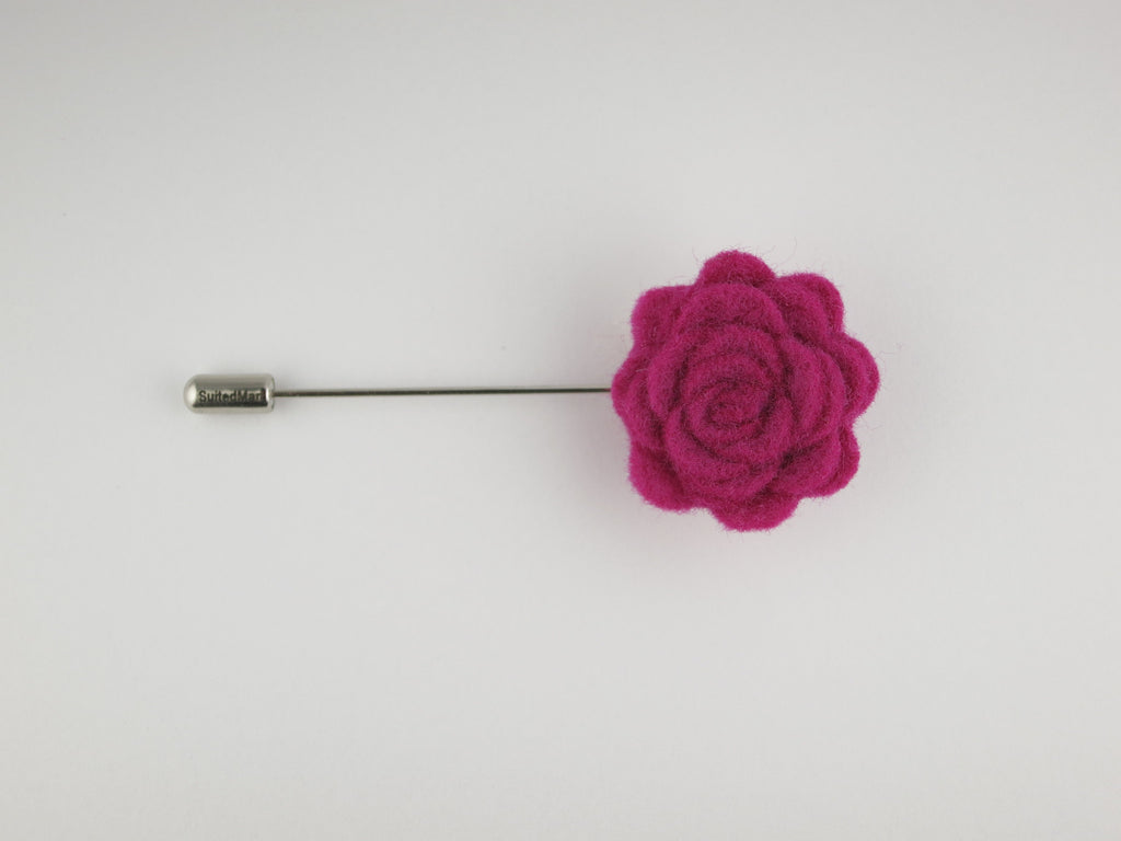 Pin Lapel Flower, Felt, Rosette, Magenta - SuitedMan