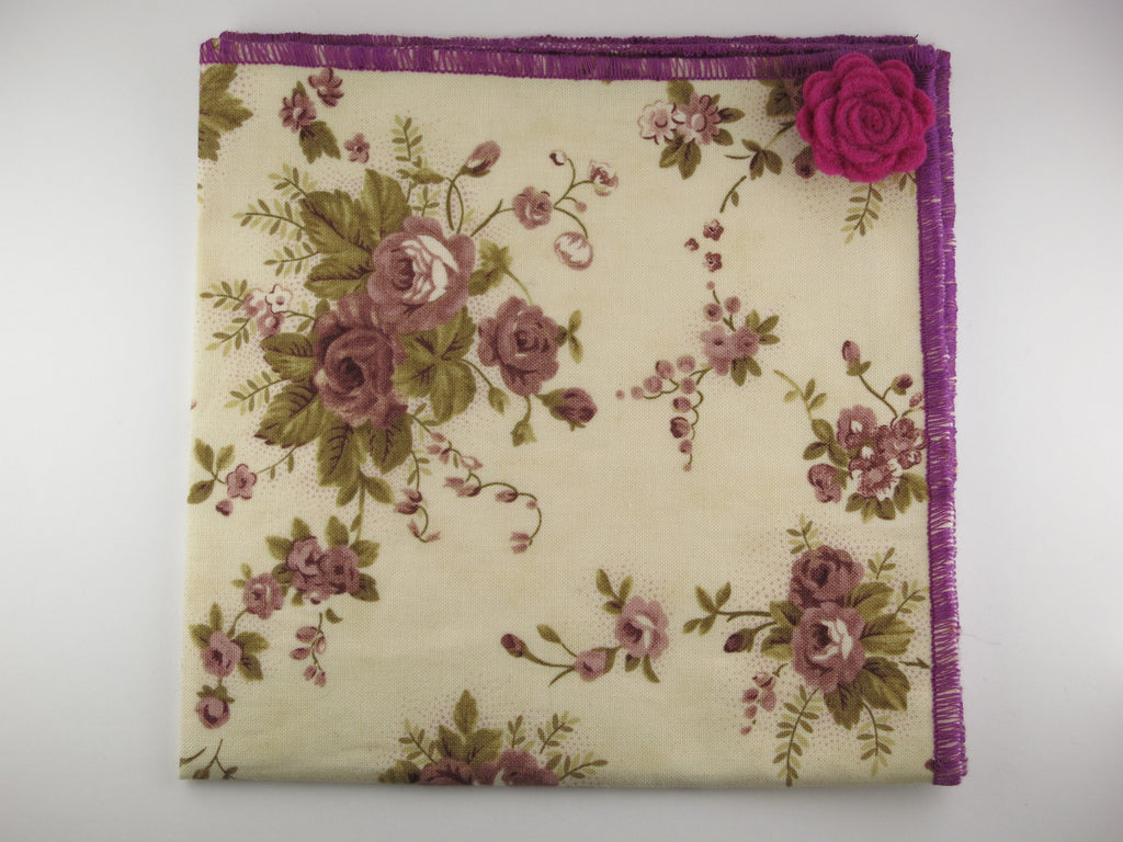 Pocket Square, Plum Rose with Rosette Pin Combo - SuitedMan