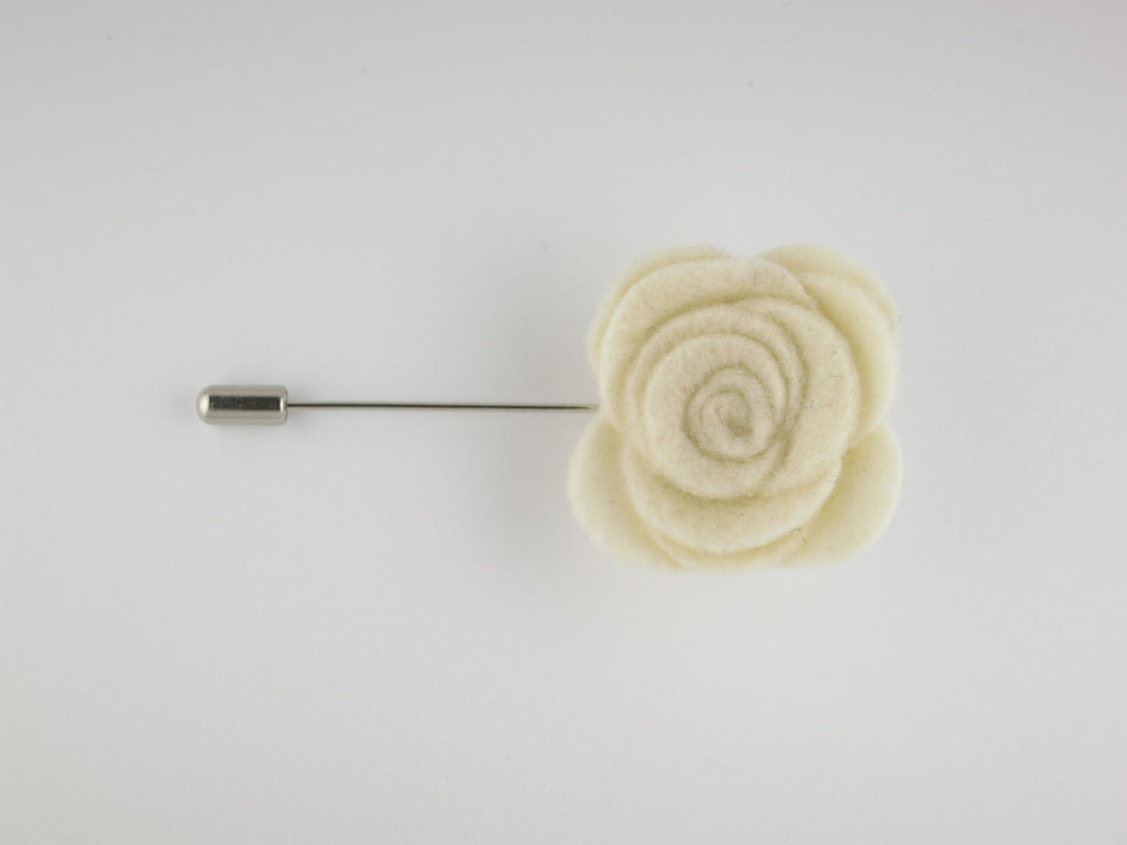 Pin Lapel Flower, Felt, Rose, Cream - SuitedMan