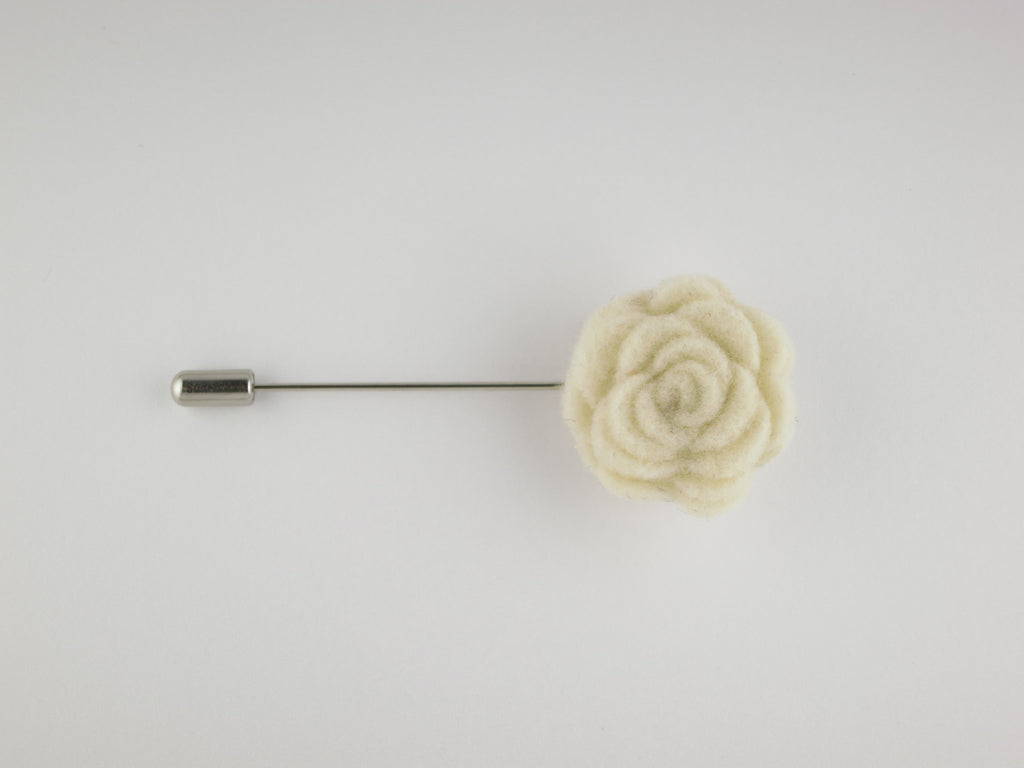 Pin Lapel Flower, Felt, Rosette, Cream - SuitedMan