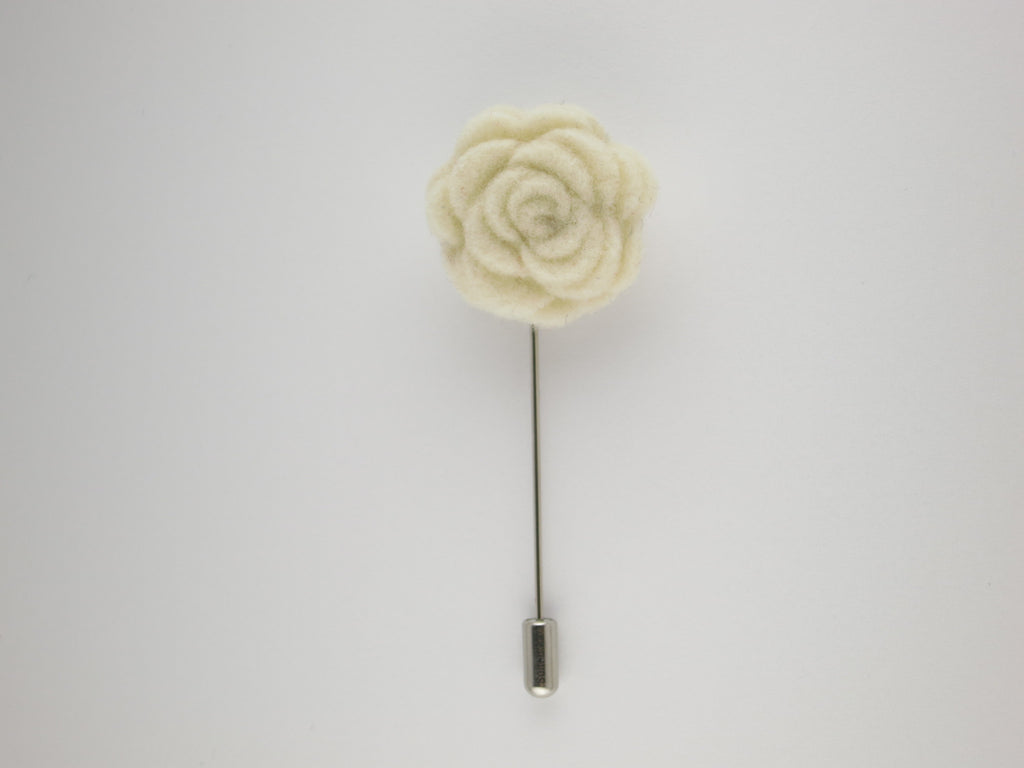 Pin Lapel Flower, Felt, Rosette, Cream - SuitedMan