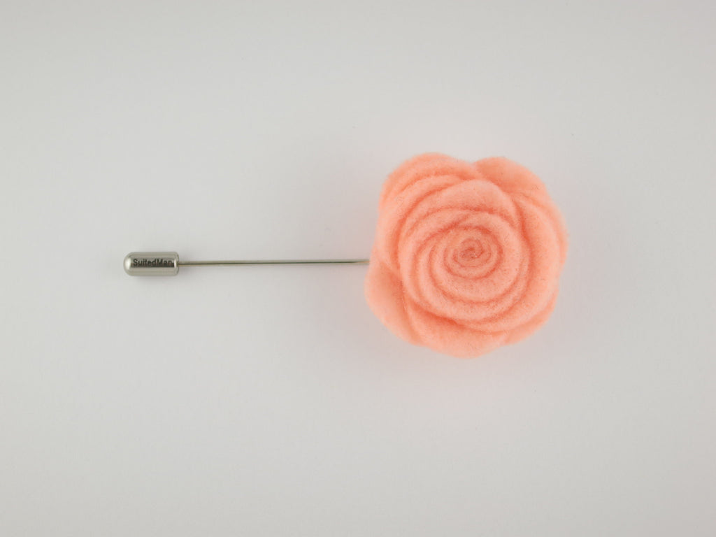 Pin Lapel Flower, Felt, Rose, Peach - SuitedMan