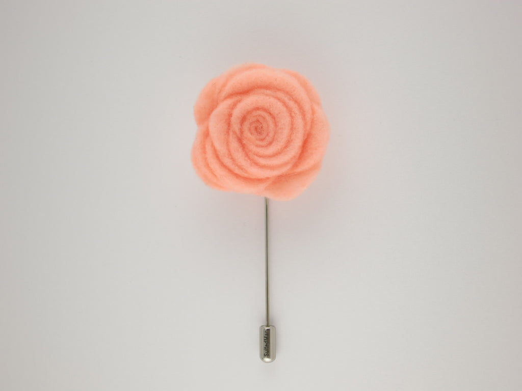 Pin Lapel Flower, Felt, Rose, Peach - SuitedMan