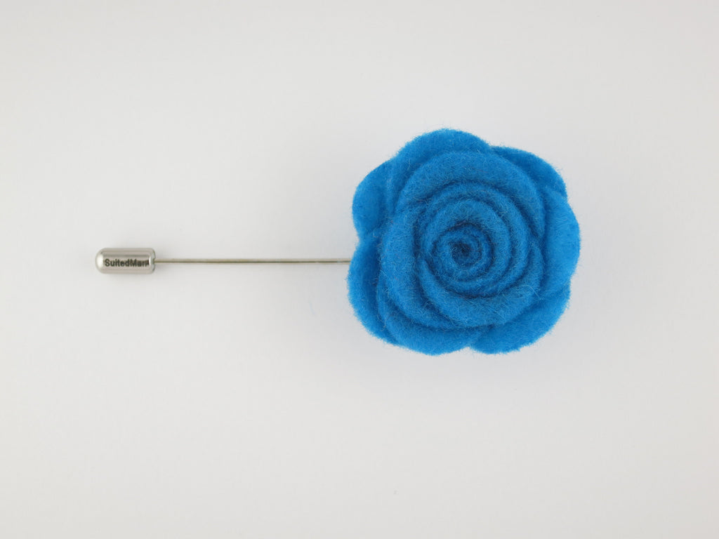 Pin Lapel Flower, Felt, Rose, Aqua Blue - SuitedMan