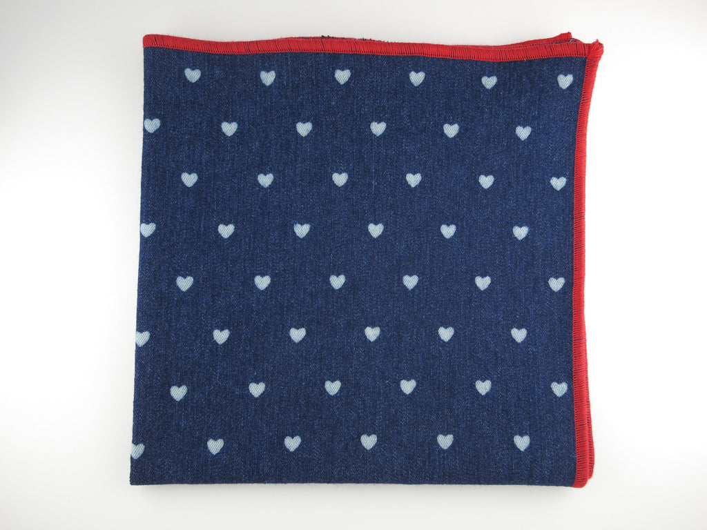 Pocket Square, Denim, Polka Hearts - SuitedMan
