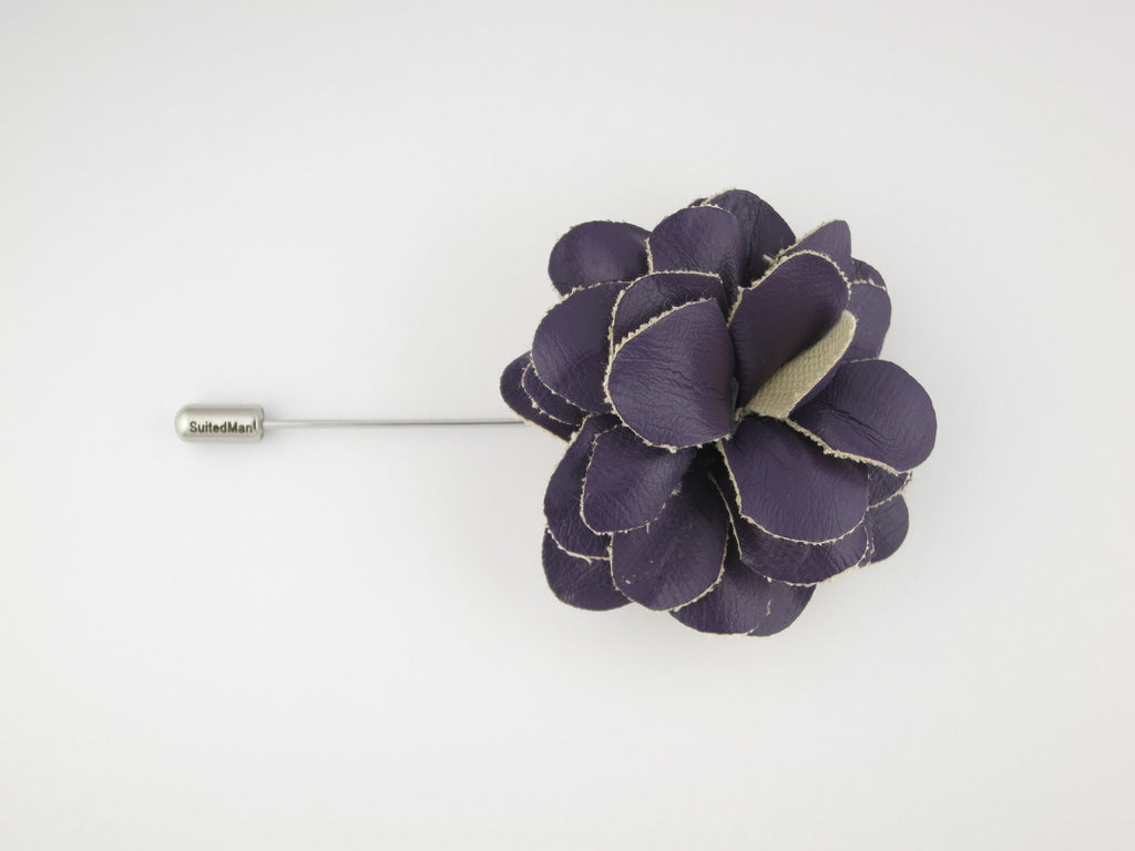 Lapel Flower, Leather, Purple - SuitedMan