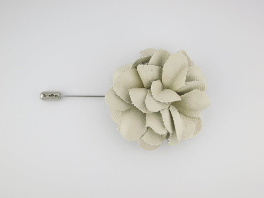 Lapel Flower, Leather, Antique White - SuitedMan