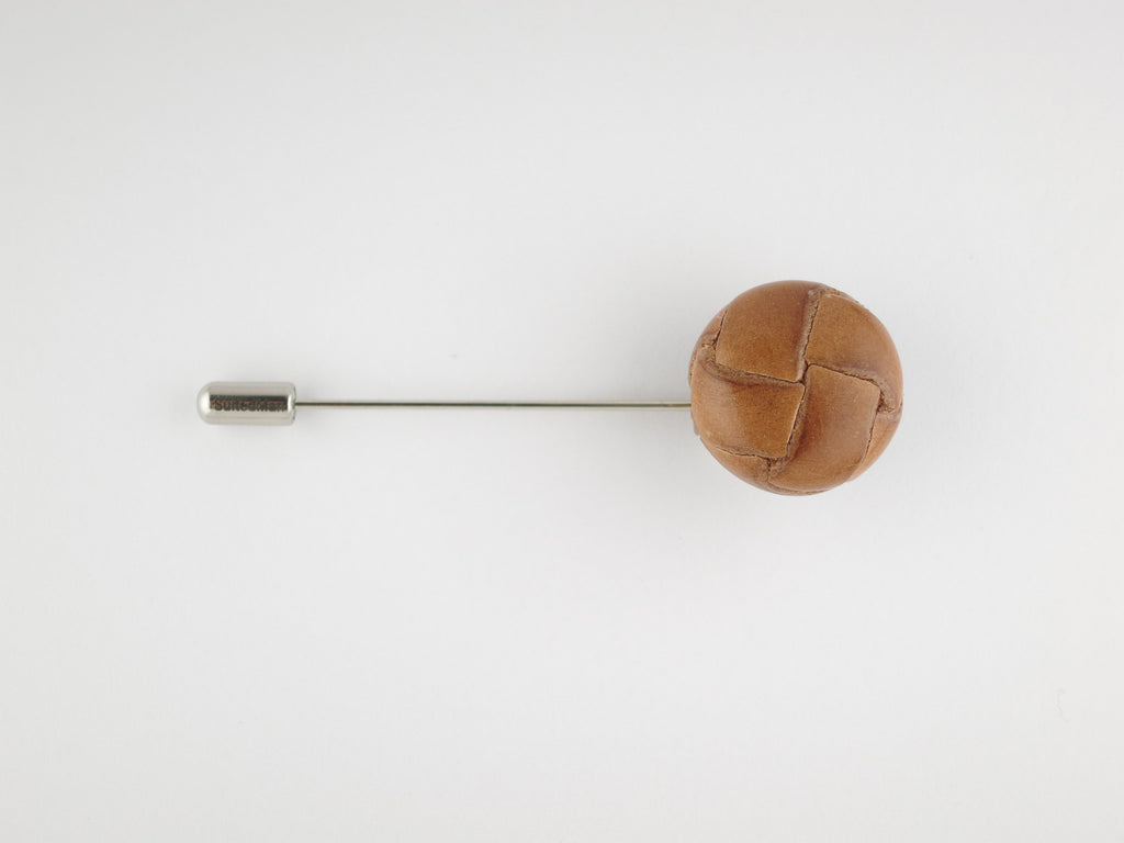 Pin Lapel Leather Button, Caramel - SuitedMan