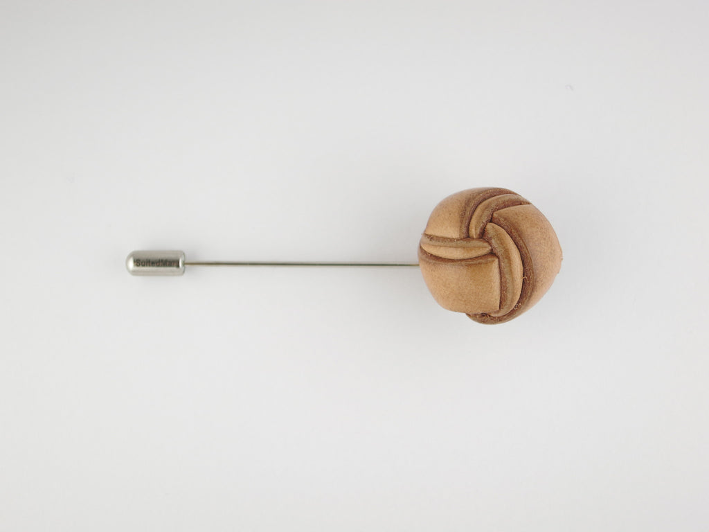 Pin Lapel Leather Button, Italian Leather Knot - SuitedMan
