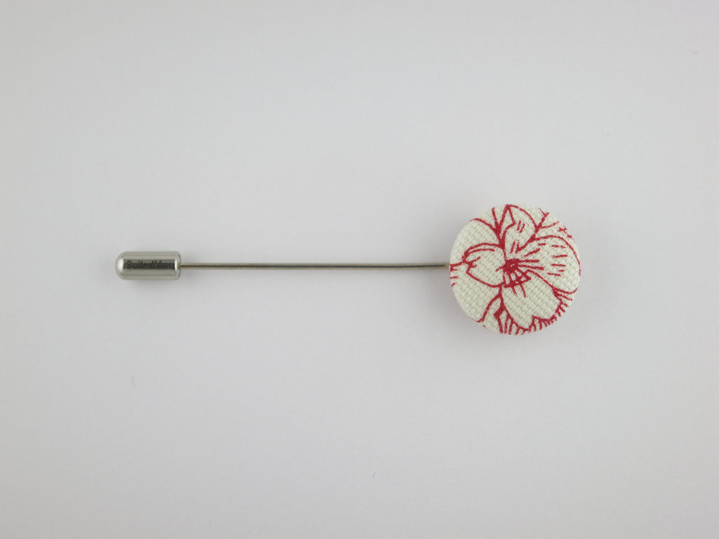 Pin Lapel Fabric Button, Red Floral - SuitedMan
