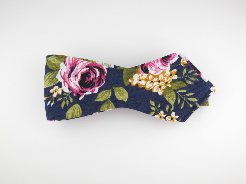 Floral Bow Tie, Navy Floral, Pointed End - SuitedMan