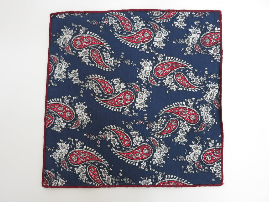 Pocket Square, Navy/Red Paisley - SuitedMan