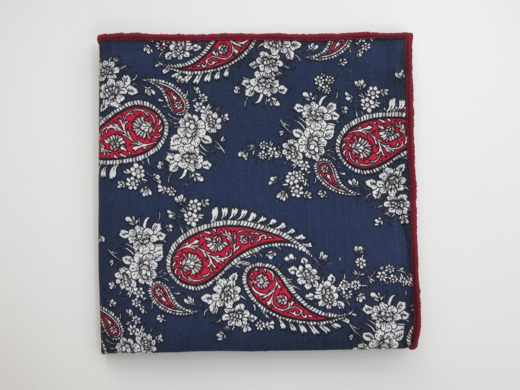 Pocket Square, Navy/Red Paisley - SuitedMan