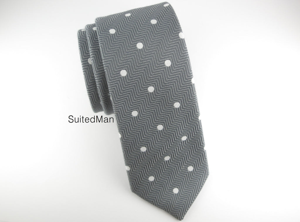 Tie, Herringbone Dots, Gray - SuitedMan