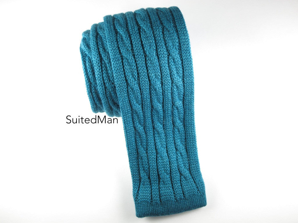 Knit Tie, 3 Cord Cable Knit, Teal - SuitedMan