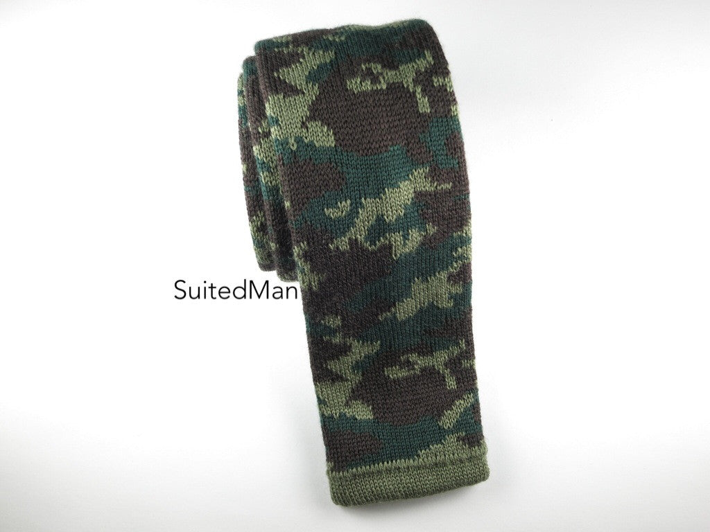 Camo Knit Tie, Green, Wool - SuitedMan