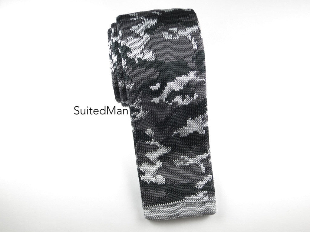Camo Knit Tie, Gray - SuitedMan